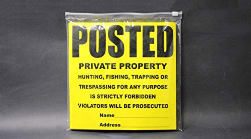 Image of 25 Per Pack Posted Yellow Private Property Sign by WristCo - 11 inch x 11 inch Outdoor, Weatherproof Tear- Resistant Tyvek high Visibility for Warning No Trespassing Hunting Fishing Trapping, Made in USA