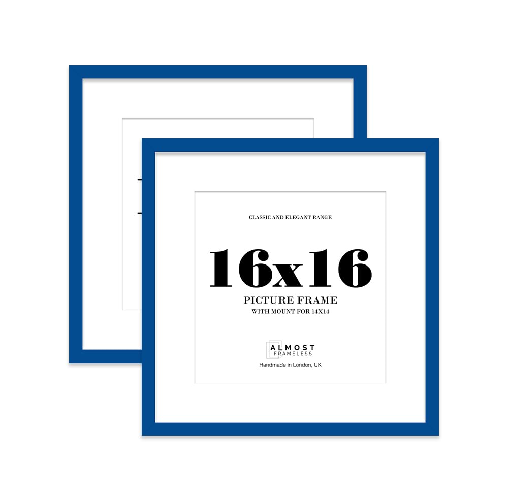 16x16 Blue Picture Frame with Mount for 14x14 Photos, Prints - Modern Square Wall Frame, Set of 2