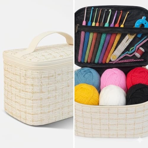 Image of MGNLR Crochet Kit for Beginners Adults with Yarn Set, DIY Tools, Hook & Needle Set, Flower Making, Embroidery & Craft Kit with Tool Bag Home Essential Accessories (White 59 Pcs)