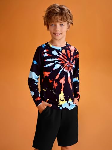 Haloumoning Boys Tie Dye Shirts Kids Long Sleeve Crewneck Shirt Casual Hippies Tees Tops 5-14 Years4