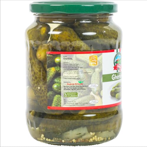 Image of CANEEN Gherkins 680g in Glass Jar | Crunchy, Tangy Pickles | Perfect for Snacks & Sandwiches | pack of 1