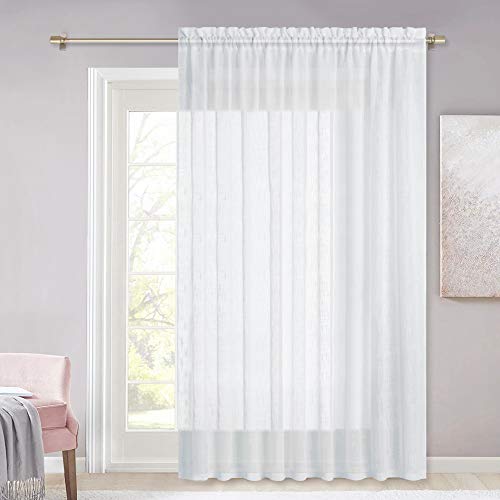 NICETOWN White Linen Sheer Curtains Extra Wide 100" for Sliding Door, Semitransparent Privacy