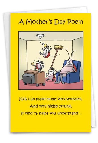 NobleWorks - Happy Mother's Day Card Funny - Cartoon Humor, Mom Greetings with Envelope - Moms Day Poem 0045