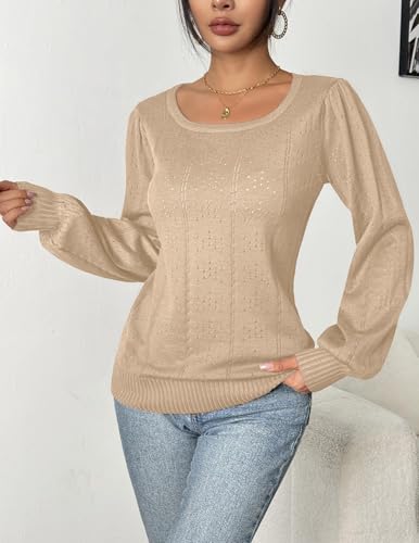 Image of HOTOUCH Sweaters for Women 2026 Fall Trendy Tops Casual Puff Sleeve Square Neck Cute Tunic Pullover Blouses XS-XXL