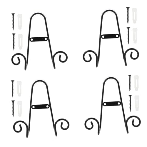 Hemobllo 4Pcs Iron Plate Display Stands Decorative Household Dish Holders for Artwork Plates and Trays Elegant and Simple Display Racks for Home Office Kitchen and Dining