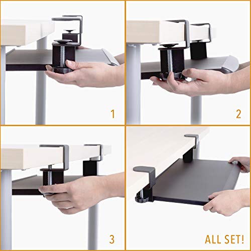 Stand Steady Clamp On Keyboard Tray | Keyboard Shelf - Small Size - Easy Install - No Need To Drill Into Desk! Retractable To Slide Under Desktop | Great For Home Or Office! #TOP1