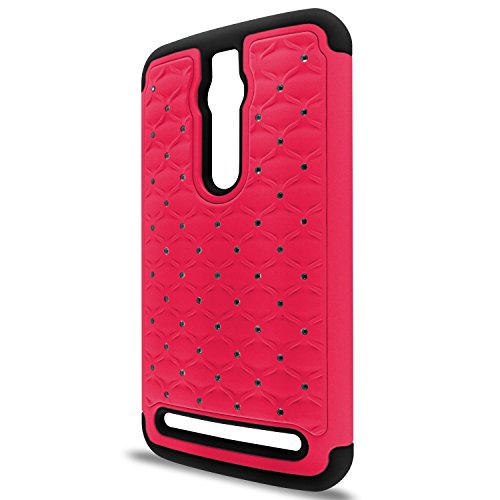 Asus Zenfone 2 Case, Coveron® [Aurora Series] Cute Rhinestone Bling Studded Hybrid Diamond Cover Skin Phone Case For Asus Zenfone 2 (5.5") - Hot Pink & Black #TOP2