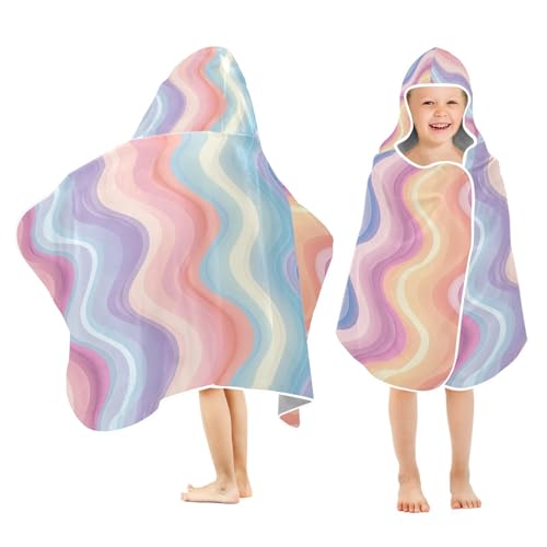 Kigai Rainbow Curves Hooded Beach Towel for Kids Soft Absorbent Quick Dry Bath Towel with Hood Lightweight Toddler Shower Pool Bath Wrap for Boys Girls