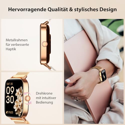 Smartwatch Damen, 1.85" Smart Watch mit Telefonfunktion, Fitnessuhr Damen mit Pulsuhr Schlafmonitor SpO2, 110+ Sportmodi Schrittzähler Uhr… – Ansicht 5