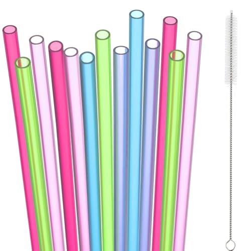 Plastikstrohhalme 100 Wiederverwendbare Strohhalme mit Bürste, Harte Party-Trinkhalme, 21mm x 6mm für Geburtstag,Hochzeit,Smoothies,Saft,Cocktail