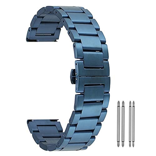 Bracelet de Montre, Boucle Papillon 18/20/22/24mm, Bracelet de Montre en Acier Inoxydable Massif Bleu, Bouton Poussoir, Sangles à Boucle cachée