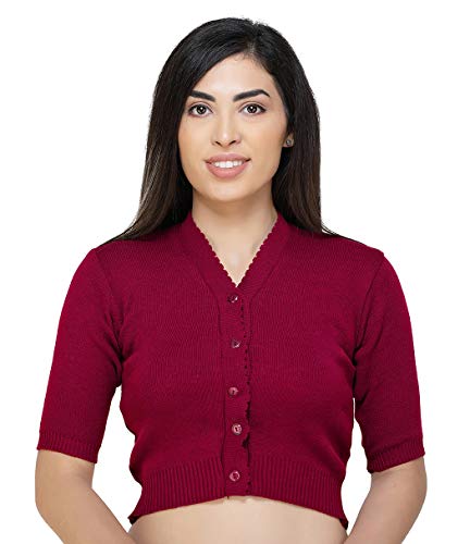 Image of Women Winter Wear V-Neck Half Sleeves Regular Fit Woollen Blouse