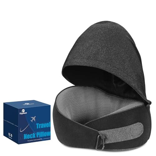 Vzpeun Travel Pillow, Hooded Neck Pillow Airplane for Sleeping, Memory