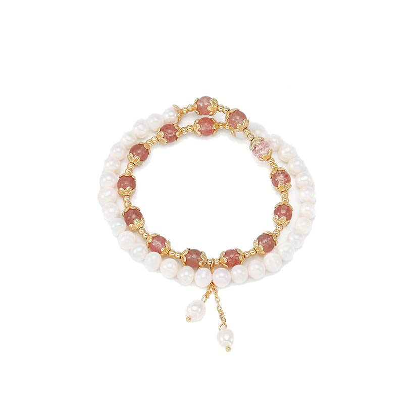 Bracelet de perles de cristal d'or 14K d'une élégance intemporelle pour femme