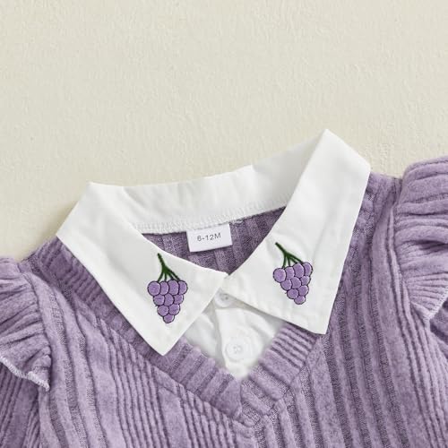 fhutpw Baby Toddler Girl Clothes Knit Ribbed Lapel Collar Long Sleeve Ruffle Pullover & Embroidery Jeans Fall Winter Outfits4