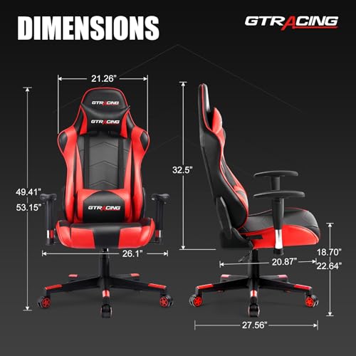 GTRACING Gaming Chair Racing Office Computer Ergonomic Video Game Chair Backrest and Seat Height Adjustable Swivel Recliner with Headrest and Lumbar Pillow Esports Chair GT099 の商品画像 2