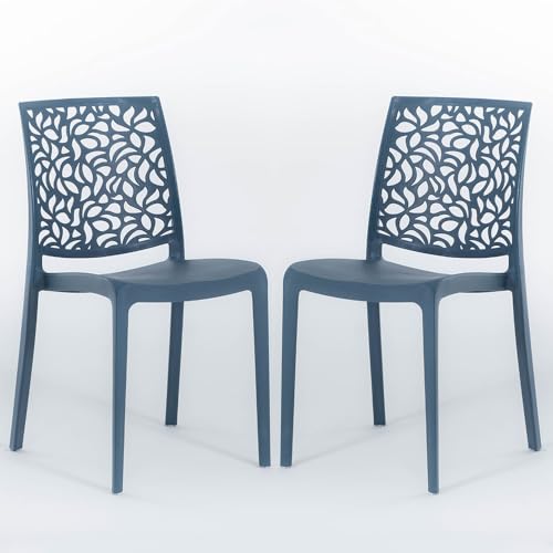 SIEDITI FUORI E DENTRO Chaises en résine avec Fibre de Verre empilables pour intérieur/Cuisine/Salle à Manger et extérieur/Jardin Anna (2 Chaises, Bleu...