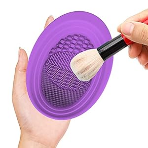 Makeup Brush Cleaning Bowl, Makeup Brush Cleaning Mats, Silicone Brush Cleaner Foldable Washing Tools(Purple)
