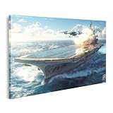 islandburner Bild auf Leinwand Futuristischer Flugzeugträger auf hoher See für Wohnzimmer Technikbegeisterte Technikladen Bilder Wandbilder Poster