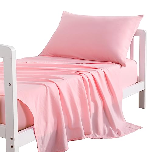 Ntbay 3-Piece Microfiber Toddler Sheet Set, Solid Crib Fitted Sheet Flat Sheet And Envelope Pillowcase, Baby Bedding Sheet & Pillowcase Sets, Pink #TOP9