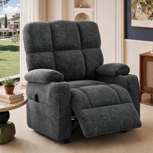 Marsail Power Recliner Chair for Adults, Wall Hugger Electric Recliner for Living Room, Zero-Gravity Single Reclining Armchair with USB Port, Side Pockets, Cup Holders, Chenille, Dark Gray