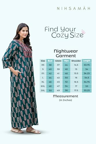 Image of NIHSAMAH Cotton Nighty for Women - Printed Stylish Night Gown, Comfortable Sleepwear Long Nightwear, Maxi