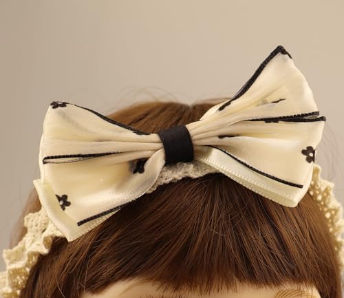 Bethynas Chiffon Bowknot Headband for Baby Girls Black and White Fabric Flower Pattern Baby Elastic Hairband Floral Bow Hair Accessories for Newborn Infant Toddlers (Floral - white)2