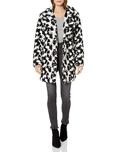 Vince Camuto Women's Notched Collar Dalmation Sherpa Coat, Rich Black, Extra Small
