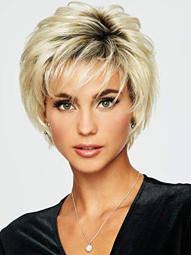 Voltage Elite Wig Color R511G GRADIENT CHARCOAL - 5" Short Textured Layers Lace Front Top Rooted Tousled Wispy Bangs Synthetic Flared Neckline Peluca Bundle MaxWigs Hairloss Booklet