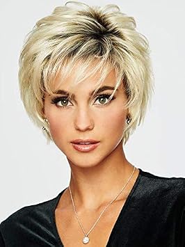 Voltage Elite Wig Color R14/88H GOLDEN WHEAT - 5" Short Textured Layers Lace Front Top Rooted Tousled Wispy Bangs Synthetic Flared Neckline Peluca Bundle MaxWigs Hairloss Booklet