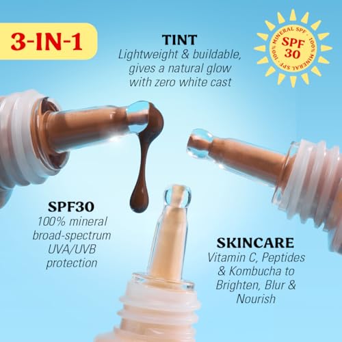 Image of Revolution Superdewy SPF 30 Skin Tint, Medium Neutral | Tinted Mineral Face Foundation, Buildable Coverage for Facial Glow, 12% Zinc Oxide, Vegan & Cruelty-Free