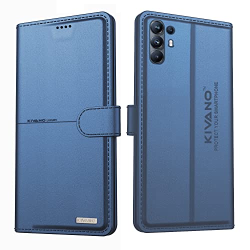 Image of KIVANO Professional Series Wallet Case for Oppo F19 Pro Plus 5G | Luxurious Design | Handcrafted Unique | Premium | PU Leather Flip Cover | Magnetic Closure - Dark Blue