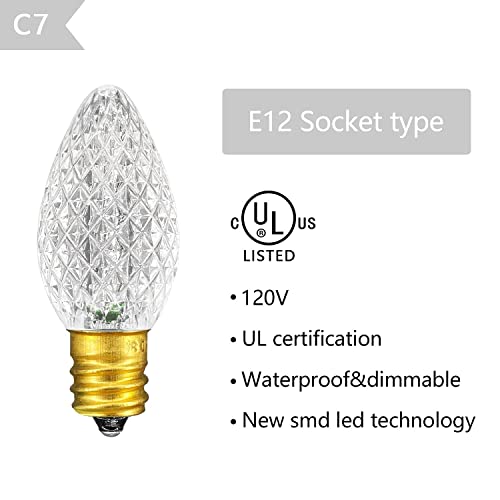 Ul Listed Box Of 25 C7 Led Replacement Bulbs,2 Smd Leds In Each C7 Dimmable Lights Bulb For Outdoor Christmas String Lights,Full Waterproof And Break Resistant (Sun Warm White) #TOP3