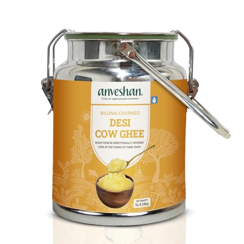 Image of Anveshan A2 Ghee (5L Stainless Steel Dolchi) | Traditional Bilona Method | Curd- Churned | Cultured | Pure and Nutural | Lab Tested | Free-grazed, Grass-fed Desi Cows