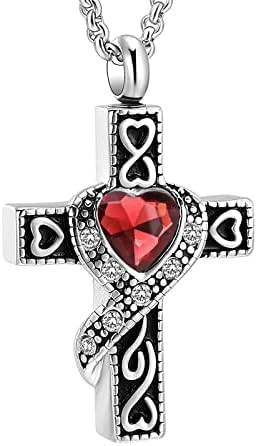 Urn Necklace Ash Cremation Jewelry Cremation Necklace for Ashes Cross Urn Necklace with Inlaid Heart Birthstone image 2