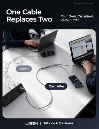 Dual USB C Cable,140W USB C Splitter Charging Cable, 2-in-1 USB C Multi Charging Cable 6ft for iPhone 17 Series/MacBook/iPad/Samsung, (Grey/6ft)