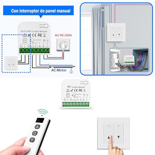 Miniatura 3 de Tedeligo Interruptor De Persianas Por Radio, Receptor De Módulo De Relé Inalámbrico Con Rango De Control Remoto Rf De Hasta 100m Receptor De Relé De 2200w Para Persianas Eléctricas