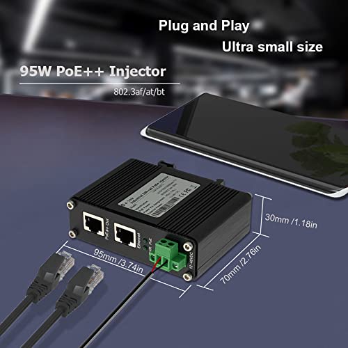 Image of Industrial Gigabit PoE++ Injector Hardened IEEE802.3at /bt 95W PoE Adapter with 12-48VDC Input DIN-Rail and Wall Mount