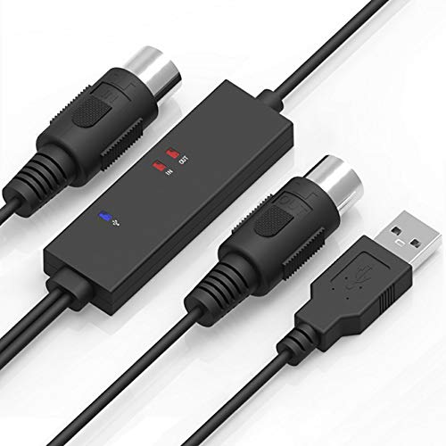 DigitalLife USB MIDI-Interface kabel - 5-Poliges DIN-MIDI(In/Out) zu USB-Wandlerkabel mit LED-Anzeige [MIDI-A01]