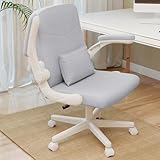 オフィスチェア デスクチェア 跳ね上げ式アームレスト ファブリック パソコンチェア 椅子 コンパクト ランバーサポート付き 疲れない 90°～105°のロッキング 人間工学 在宅ワーク 仕事 勉強 おしゃれ（ライトグレー）
