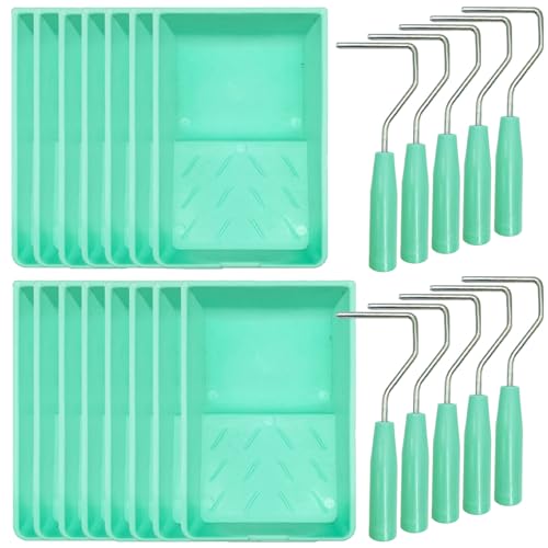 Hubaow 4 Inch Paint Tray, 25 Pack Plastic Paint Tray Kit, Heavy Duty Paint Roller Tray with Roller Frame, Sturdy Home Painting Supplies & Tools for Paint Rollers & Roller Brushes