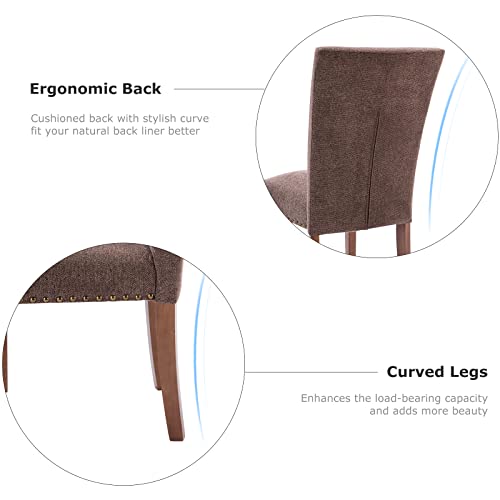 Upholstered Fabric Dining Chairs Set Of 2, Parsons Dining Room Kitchen Side Chair With Nailhead Trim And Wood Legs - Brown #TOP6