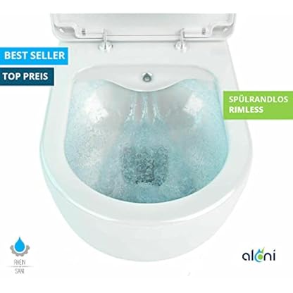 Aloni Spülrandloses Hänge WC mit integrierter Kalt- und Warmwasserarmatur und Taharet/Bidet/Dusch-WC Funktion Weiß – Bild 7