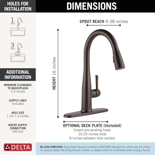 Image of Delta Essa Touchless Kitchen Faucet with Touch Technology, Oil Rubbed Bronze Kitchen Sink Faucet with Pull Down Sprayer, Single Hole, Venetian Bronze 9113TL-RB-DST