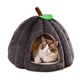 PawsSynergy Cat Beds for Indoor Cats and Small Dog,Cute Pumpkin Shape Cat Sleeping Bag with Removable Washable Cushioned Pillow,Soft and Warm Indoor Cat House (Gray, Medium)