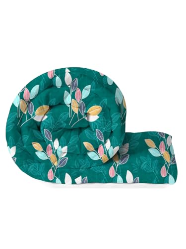 Image of HOMEKART Premium Reversible AC Comforter 220 GSM | Soft Microfiber 3-Layer Quilted Blanket | All-Season Single Bed Quilt (150 x 225 cm, Floral Green)
