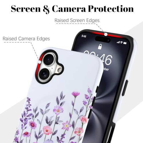 Image of Magnetic for iPhone 16 Plus Case for Women Girl, Floral White