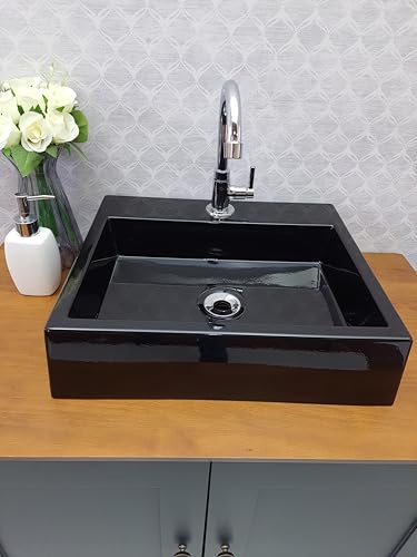 Cuba Pia de Banheiro Magnólia Preta Retangular em Mármore Sintético para Sobrepor