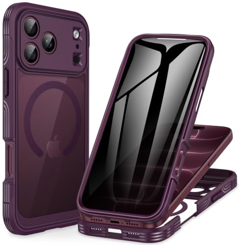 CENHUFO Privacy for iPhone 18 Pro Max Case/Privacy for iPhone 17 Pro Max Case,Compatible with MagSafe,Full-Body Phone Case with Built-in 9H Tempered Glass Privacy Screen Protectorand Burgundy
