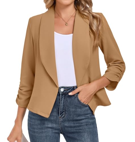BSYUROS Women's Blazer 3/4 Sleeve Open Front Blazers Slim Fit